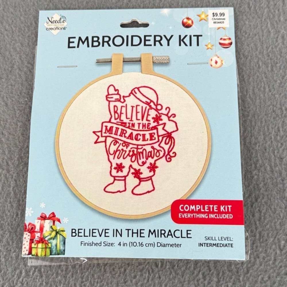 Needle Creations Christmas Embroidery Kit Believe in the Miracle Santa 4in Hoop